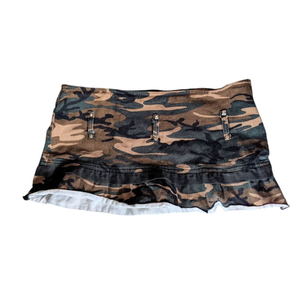 Lip Service y2k denim camouflage army mini skirt with ruffle bottom